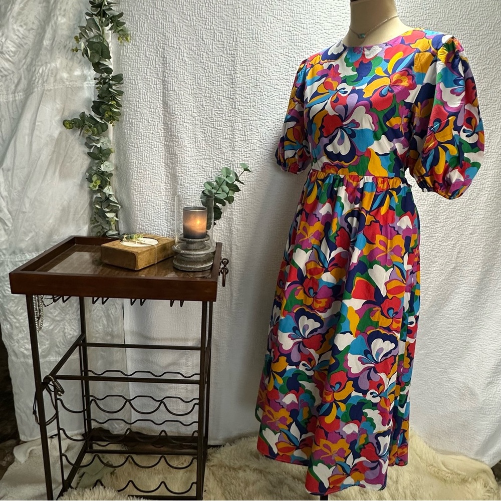Flying Tomato “Let Me Adore You” Multicolor Floral Woven Midi Dress Medium